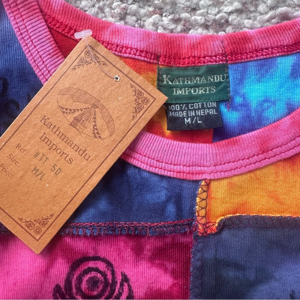 Kathmandu Patchwork Tie-Dye Handmade Painted Cotton Tank Top - Picture 6 of 8